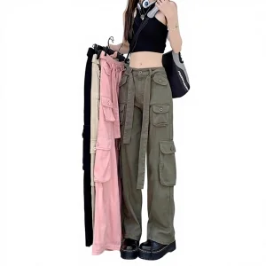 Street-style Cool and Trendy Denim Girl's Overalls with Straight Legs Mid-Rise Waist Sporty Gradient-Colored Women's Jeans