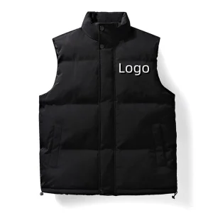 Custom Men's High Quality 100% Nylon Insulated Warm Stand Collar Zipper Outerwear Sports Workwear Padding Duck Down Winter Vest