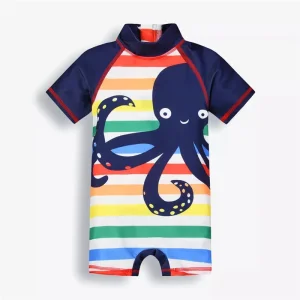 Ropa de playa para niños, camiseta de cuello redondo con estampado para niños