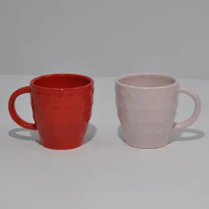 3d Heart Embossed Stoneware Mug Set