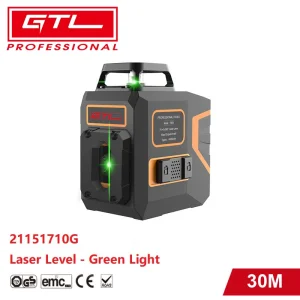 Green Light Switchable Cross Line Self Leveling 2X 360 Vertical/Horizontal Line Laser Level with Pulse Mode, Square Bag, L-Shaped Base (21151710G)