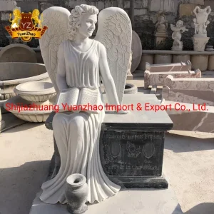 Granite Sitting Angel Tombstone Headstone Graveyard Decoration