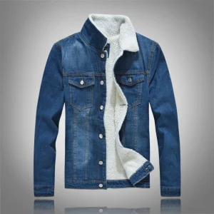 Men's Autumn Winter Oversized Jacket Vintage Long Sleeve Plus Size Fur Denim Windbreaker Coats
