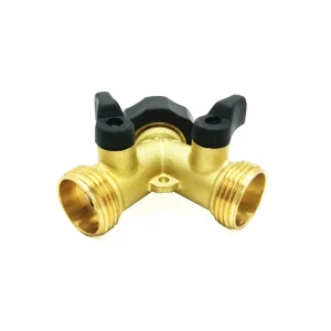 Manual Straight Through 2 Way Brass Hose Connector Valve Garden Hose Splitter