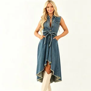 Vestido MIDI de mulher sem mangas estilo ocidental