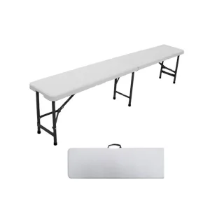 6FT White Plastic Portable Folding Bench for Outdoor Dining for Garden Picnic Camping