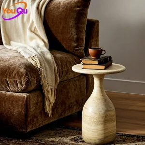 Beige Fiberglass Vase-Shaped Side Table