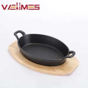 Pre-Seasoned Non-Stick Oval Cast Iron Sizzler Plate Dual Handle Steak Skillet