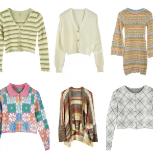 Wholesale Lucky Light Green Stripe Crochet Women Cardigan Sweater