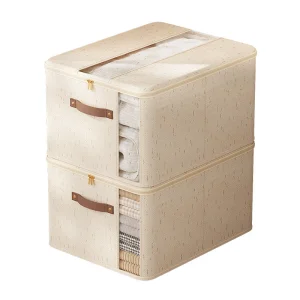Tianshan Cotton Linen Double Window Zipper Foldable Multi-Purpose 40L-50L Storage Box for Clothes &amp; Toys Household Bedroom Use