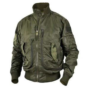 Durable Quick Dry Windproof Vintage Zipper Stand Collar Softshell Bomber Jacket