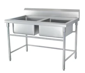 Restaurant Kitchen Equipment Free Stand Hand Wash Stainless Steel Sink Bench Double with Splashback