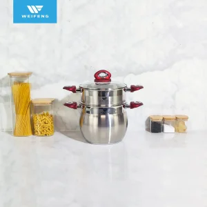 Big Belly Shape Couscous Pot Stainless Steel Cookware with Red Handle