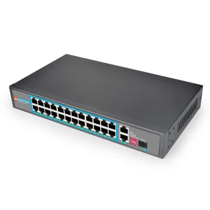 AI PoE Switch with Watchdog 24-Port 10/100M PoE+ + 2 Gigabit RJ45 + 1 SFP | Auto-Reboot Dead Cameras