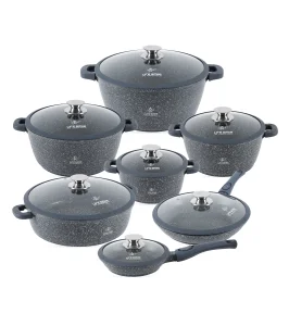 Life Smile Complete Granite Cookware Set Silicone Rim Lids Detachable Handle Pans Nonstick Induction Ready