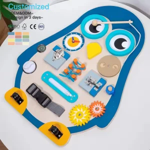 EDULAND Customized OEM/ODM Wooden Hobbies Activity Penguin Busy Board Colorful Sensory Montessori Learning Toys for Kids