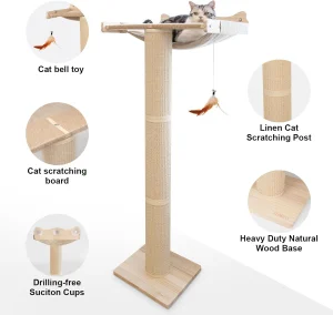 Anti-Slip Upgraded Large Wood Cat Tree with Window Perch and Scratching Post 54.3 Inch Adjustable Tall Eco-Friendly Design