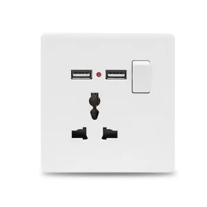 Abuk 1 Gang 1 Interruptor USB de Carregamento 4A 13A Tomada de Energia Universal 3 Soquete Elétrico de Pino na Parede com 2 Porta USB