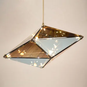 Modern Simple Polygon Hanging Pendant Lamp Amber Glass Pendant Lights for Restaurant