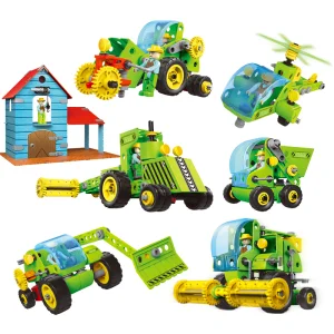 153PCS 8-in-1 Tema de Granja Creativa Juguete de Modelo de Camión DIY Juguete Educativo de Vapor Vehículo de Autoensamblaje Bloques para Niños