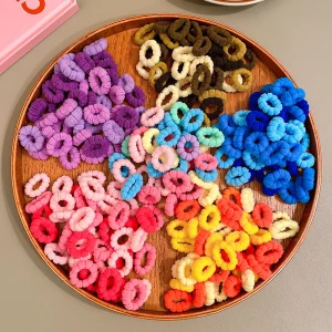 No Damage Kids Terry Cloth Hair Ties High Elastic No Crease Bulk Scrunchies in Mixed Colors Gradient Design 2cm Size for Girls