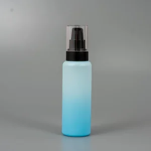 Classy Packaging Plastic Cosmetics Round Pet Bottle 50ml Cylinder Shape 1oz Soft Touch Effect Frosted Finish Black Treatment Pump Dispenser Bottle