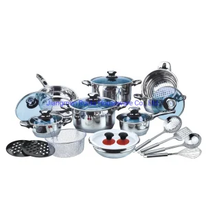 24PCS Stainless Steel Wide Edge Cookware Set with Hot Sale Induction Cooking Pot Set and Kitchen Tools