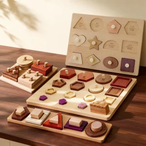 Detroit Kinder-Math Collection: 40-Piece Wooden Shape Cognition Block Puzzle