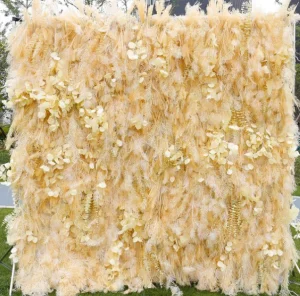 Hot Sale Wedding Wall Decor Champagne Color Silk Roll up Artificial Flower Wall Backdrop for Sale