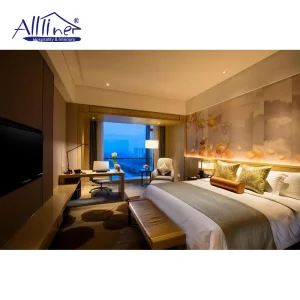 Modern Luxury King Size Leather Upholstered Fabric Bed Bedroom Set Dubai Hotel Room Furniture