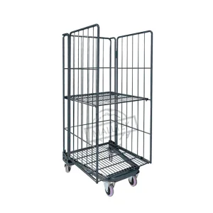 Full Security Foldable Mobile Logistic Warehouse Storage Wire Mesh Rolling Trolley