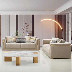 Living Room Furniture Light Luxury Chesterfield Velvet Fabric Sofa Brushed Brass Metal Frame Luxury Sofa