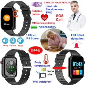 4G IP67 Waterproof Elderly Wearable Smart Watch GPS with History Tracking &nbsp;for Realtime location Monitoring D44U