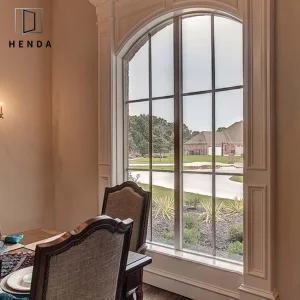 Diseño de Ventanas Arqueadas de Aluminio con Marco Francés para Casa, Ventana Casement Semi Arco Grande de Aluminio con Reja
