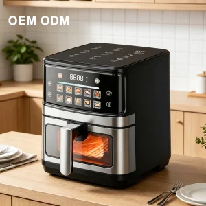 Stainless Steel Air Fryer 6L 1400W Metal Chamber Non-Stick Coating Timer Wholesale 110-220V Commercial Use