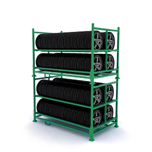 Heavy-Duty Corrosion Protected Foldable Metal Rack for Tire Storage-Supermarkets & Warehouses Garage Shelving