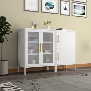 High Quality Glass Door Steel Sideboard Metal Living Room Storage Cabinet