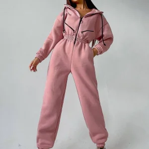 Women's Custom Logo Embroidered Skinny Sweatpants Zip Hoodie Set OEM Private Label Casual Two Piece Tracksuit Modest