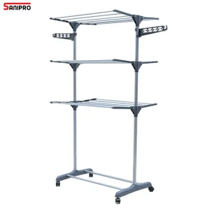 Sanipro Bedroom Movable Floor Standing Coat Children's Clothing Drying Rack, Foldable 4 Tier Clothes Rack Laundry Hanger