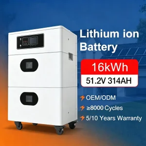 Batería Apilable 16kwh 32kwh 51.2V Paquete de Batería de Litio LiFePO4 Almacenamiento de Energía en el Hogar