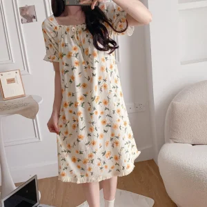 Women's Summer Casual Short Sleeve Lace Night Dress Pajamas Cartoon Printed Loungewear Sleepwear Wholesale