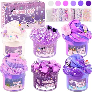 6 Jars Combo DIY Slime Making Kit, Glitter Foam Beads Filled Fluffy Slime Kids Handcraft Toy