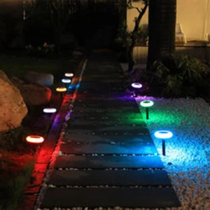 Disc-Shaped Buried Lamps RGB Color Change Waterproof LED Solar Underground Light with Spike for Park Garden
