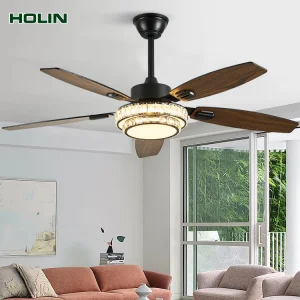 Splint Blade 52 Inch Variable Frequency Fan Light 5 Blades 45w Dc Intelligent Remote Control Ceiling Fan With Light Home