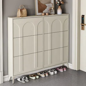 Ultra-Thin Flip-Top Shoe Cabinet Black Door American-Style Entryway Furniture for Narrow Entrance Hallway Exterior Shoe Rack