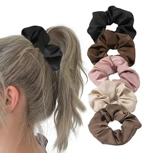 Manufacturer Satin Scrunchie Custom Label Logo Hair Scrunchie Silky Satin Elastic Hair Bands Hair Accessories Ponytail Holder