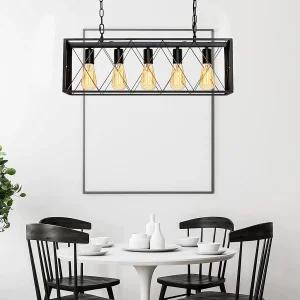 4 Lights Rectangle Chandelier Farmhouse Industrial Pendant Light Metal Lamp Linear Lighting