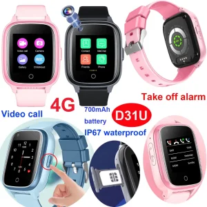 Newest 4G IP67 Waterproof Security WiFi Anti Lost Video Call Children Kids Smart GPS Tracker Watch for Global Tracking Location D31U