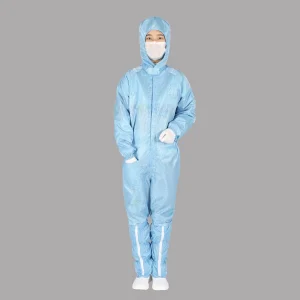 Blue Cleanroom Antistatic Work Uniform Polyester ESD Garment