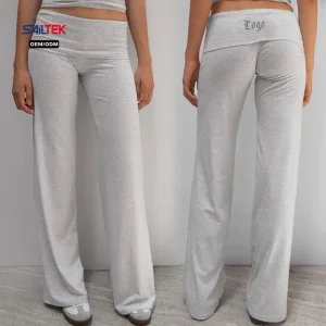 Foldover Waistband Women Yoga Pants Wide Leg Lounge Trousers